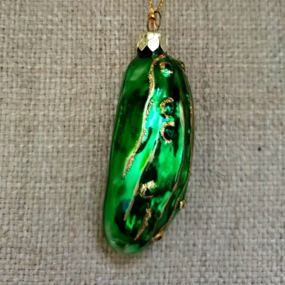 Glass Christmas PICKLE Ornament 4"